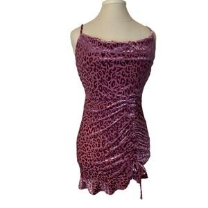 Iris Velvet Burnout Animal Print Bodycon Rouched Mini Dress Ruffle Size M